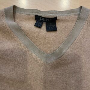 DKNY Women’s  100% Cashmere Tan V-Neck Sweater